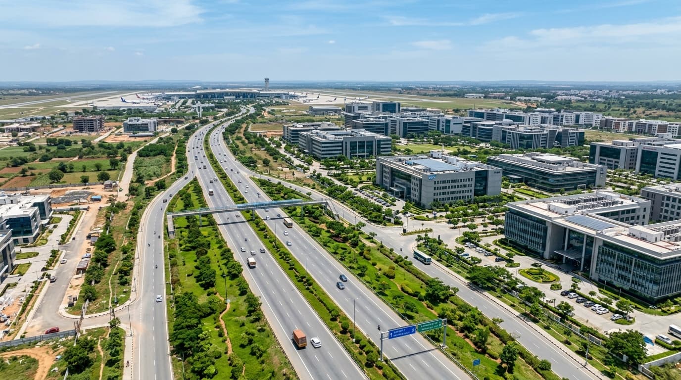 Aerial view of Devanahalli Aerospace Park Corridor near Kempegowda Airport Bengaluru